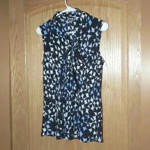 Anne Klein women's 4 sleeveless tie neck navy blue white diamond lightweight